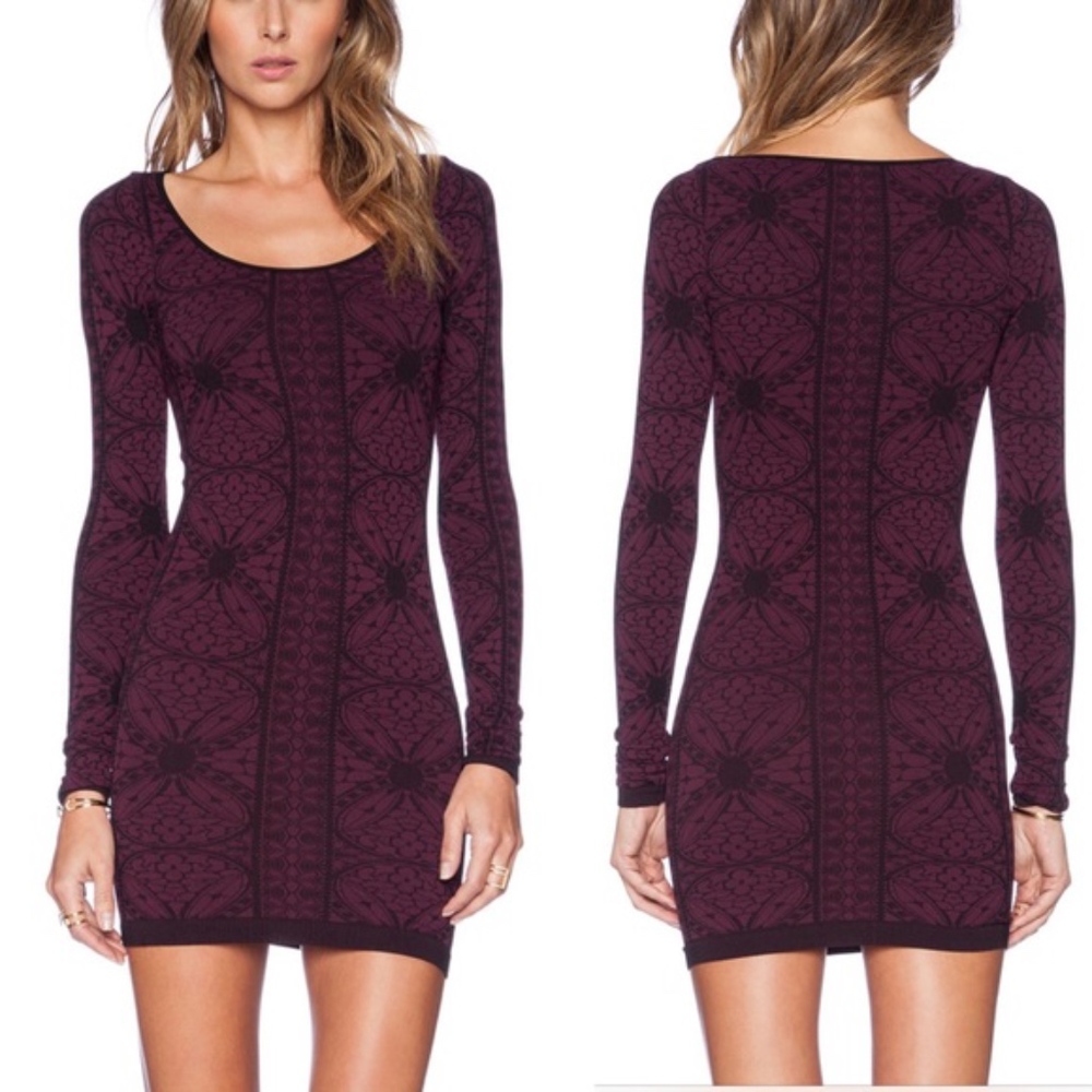 Free People Printed Long Sleeve Bodycon Dress